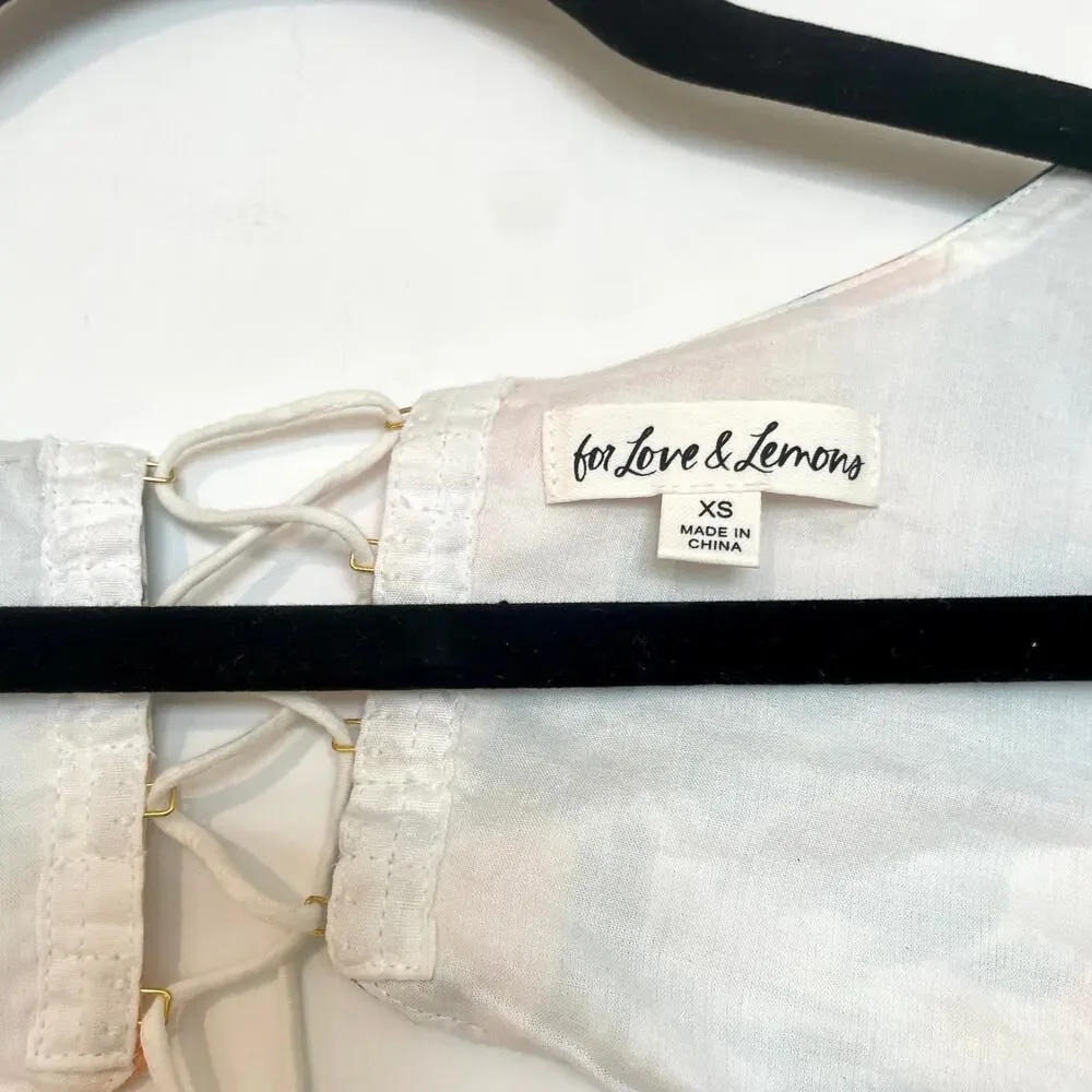 For Love & Lemons Holis Lace Up Crop Top Floral Puff Sleeves Sweetheart And XS - Picture 5 of 9